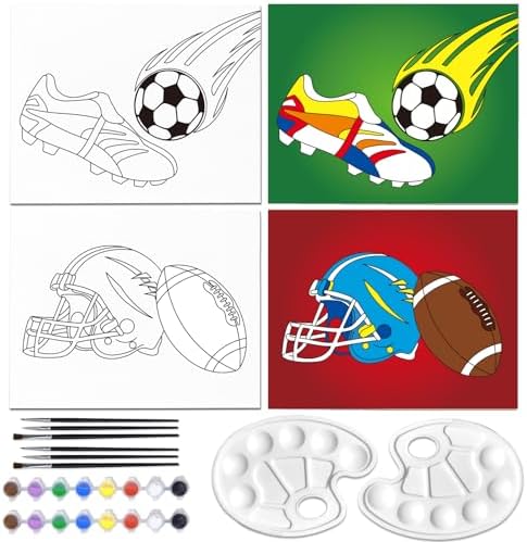 WEBEEDY 2 Pack Canvas Painting Kit, Pre Drawn Canvas to Paint 8x10 inch for Adults Paints Party, Paint and Sip Kit Rugby American Football Sports Birthday Party Supplies by WEBEEDY