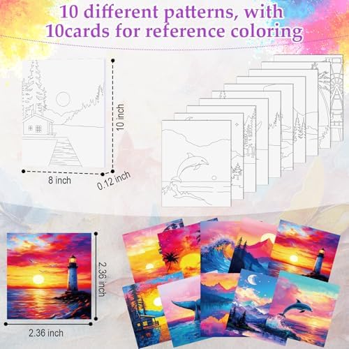 Ctosree 72 Pcs Natural Scenery Paint and Sip Kit for Adults 8'' x 10'' Pre Drawn Canvas for Painting DIY Pre Printed Canvas for Party Favor Afro Acrylic Painting Kit Wood Easel Brushes Bulk - Image 3