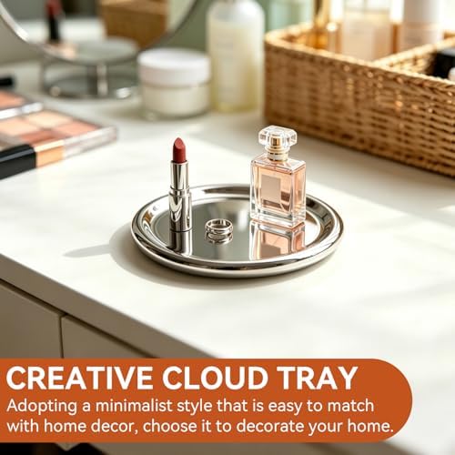 Ceramic Jewelry Tray, Ceramic Jewelry Cloud Plate Decorative Tray Trinket Dish Cute Room Decor for Rings Earrings Necklace Organizer 7.09in (Silver Round) - Image 6