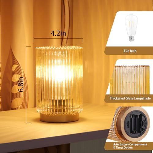 Cordless Table Lamp with Timer, Bedside Lamps with LED Warm Light - Image 2