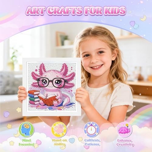 GHHKUD Cute Axolotl Diamond Art Painting Kits for Adults with Frame, Diamond Art Salamander Crafts for Ages 4-6-8-12, Easy to DIY Gem Painting Gifts Home Wall Decor 15x15cm - Image 5