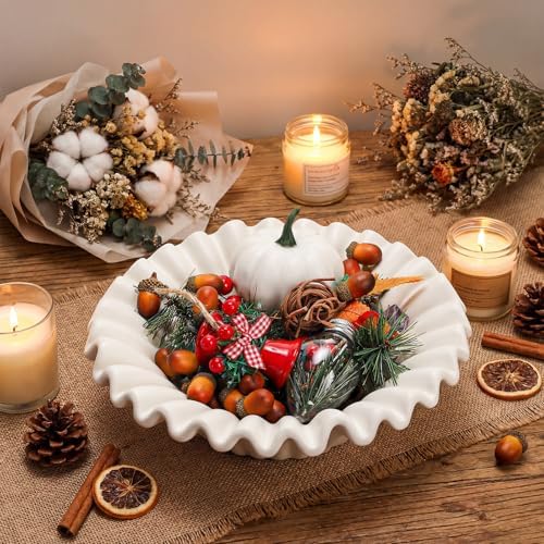 Large Decorative Bowl, 10 Inch White Ceramic Fruit Bowl - Image 6
