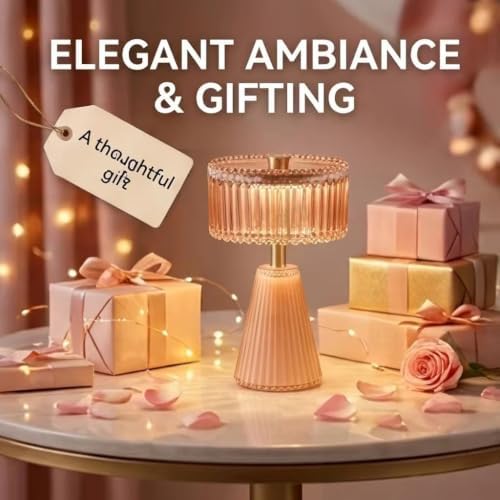 Cordless Glass Table Lamp - Small Battery Operated Lamp with 6H Timer, Vintage Fluted LED Battery Powered Lamps, Amber Glam Accent Nightstand Light for Bedroom, Bathroom, Patio (Amber+Small - Image 5
