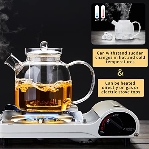 Glass Teapot,1000ml/34oz Borosilicate Glass Teapot with Removable Infuser, Stovetop Safe Tea Kettle,Blooming and Loose Leaf Tea Maker - Image 3