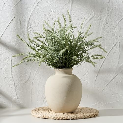 SIDUCAL Ceramic Decorative Flower Vase | 7.48 Inch Pottery Rustic Farmhouse Boho Vase for Home Decor, Table, Living Room, Bathroom, Coffee Desk, Shelf, Mantel Decoration, Wedding, White - Image 4