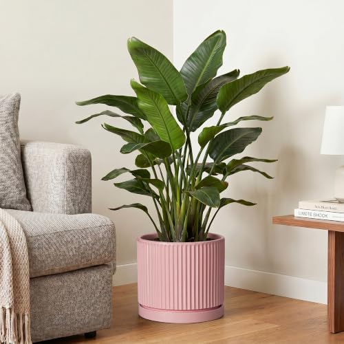 10 Inch Planter, Ceramic Pots for Plants, Round Plant Pots, Pink - Image 4