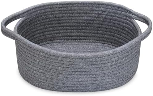 ABenkle Small Basket with Handles, Boho Decorative Rope Woven Dog Cat Toy Storage Bin Shelf Storage Organizer, Easter Christmas Gift Basket, 12"x8"x5" by ABenkle