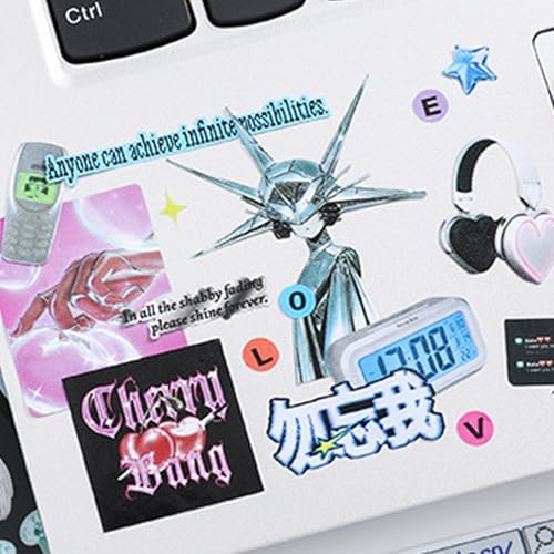 Sticker Book for Junk Journal Supplies, Cyberpunk Retro Futuristic 30 Sheets DIY Scrapbook Stickers with Glitter Glossy Matte Foil, 125x125mm Blue, for Scrapbooking Journaling - Image 5
