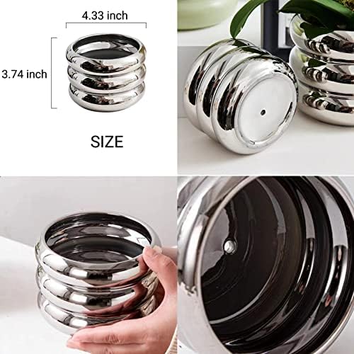Ceramic Plant Pot Indoor, 4.5 Inch Flower Pot with Drainage Hole, Small Bubble Design Ceramic Planter for Home & Office Decor (Silver) - Image 3