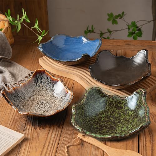 8" Small Ceramic Decorative Bowl 1 Pice – Irregular Rim Reactive Glaze Candy Bowl, Berry Bowl, Entryway Catchall, Japanese Style Fruit Dish for Tabletop or Home Decor (Green Reactive Glaze) - Image 3