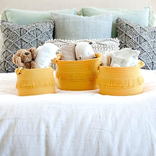 NaturalCozy 3-Piece Boho Decor Storage Basket Set – Cotton Rope Woven Baskets for Organizing! Small Basket for Baby Stuff, Baby Shower, Gift Basket, Nursery Basket, Planter, Toy Basket, Shelves - Image 3