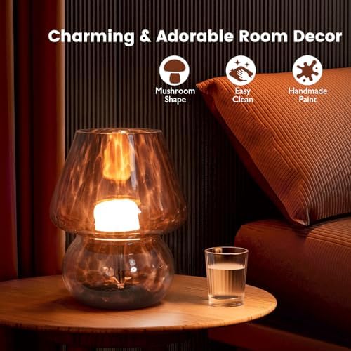 ULAROOM USB Plug-in Vintage Mushroom Lamp Small Bedside Table Lamp with 3 Temperature LED Bulb,Free Dimming Nights Light for Bedroom/Living Room/Entryway/Corner Decor New Home Gift (Golden Amber) - Image 4
