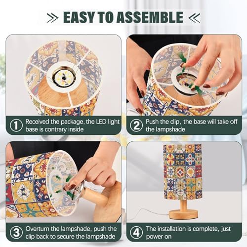Fustylead Mexican Spanish Style Colorful Tile Pattern Bedside Table Lamps with USB Port for Bedroom Lamp Accent Table Lamp Small Nightstand Lamp Sturdy Linen Shade Decorative Lamps for Kids|Dorm|Home - Image 6
