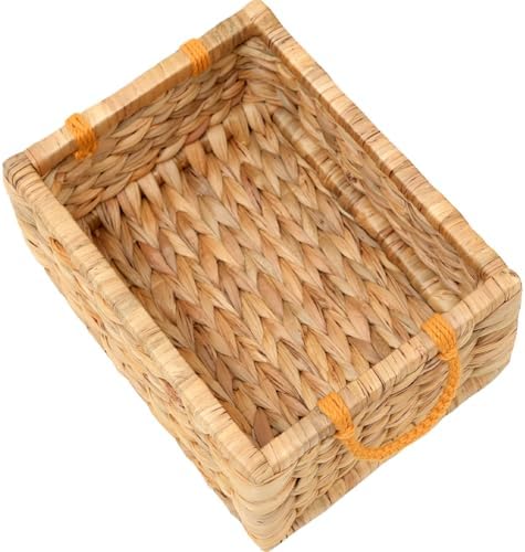 Small Woven Storage Basket with Macrame Handle, 12x9x5 Water Hyacinth Wicker Basket for Blankets, Rectangular Seagrass Basket for Shelf, Bathroom, Nursery, Handwoven Natural Organizer by TRUTHEQUEEN