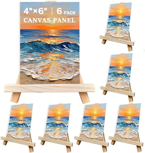 12 Pcs Mini Canvas and Easel Set 4''x6'' Small Blank Canvas Boards with Pine Wood Easels - Beginner Sip Paint Kit for Acrylic Oil Watercolor &Crafts - Ideal for Tabletop Display and Adults Party by Ayliwee