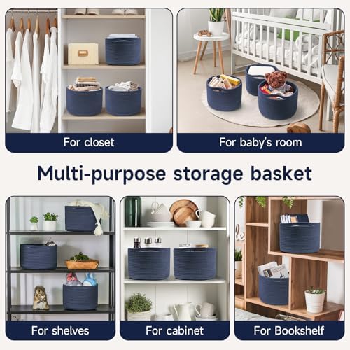 3 Pack Small Rope Storage Baskets, 9.82×9.82×7.1", Navy Blue - Image 4