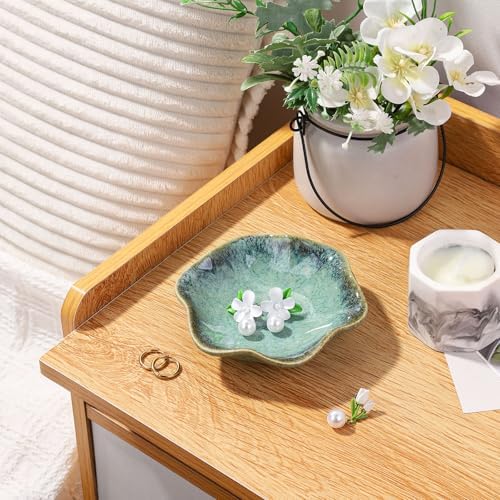 WHJY 2 Pack Ceramic Jewelry Dish 4.3 Inch Ring Holder for Women Decorative Lotus Flower Trinket Tray for Room Decor Green and Blue Vanity Storage for Ring Earring Necklace - Image 7