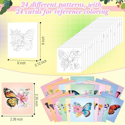 Sherr 24 Pcs Pre Drawn Canvas for Adult, Butterfly, 8 x 8 Inch - Image 2