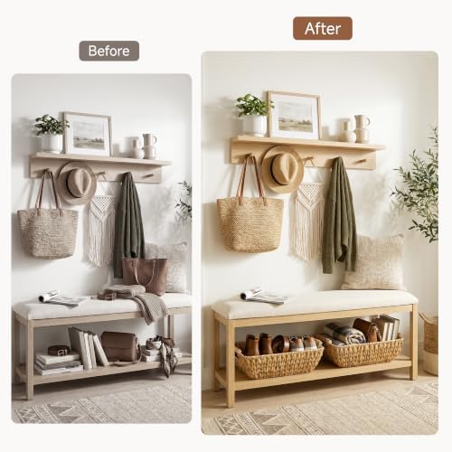 StorageWorks Hand-Woven Storage Baskets with Wooden Handles, Water Hyacinth Wicker Baskets for Organizing, 2 Pack - Image 6