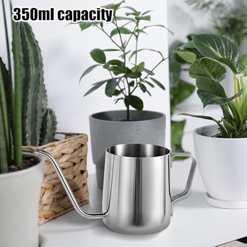 Small Plant Watering Can, 12oz/350ml Stainless Steel Tiny Mini Plant Watering Pot with Long Spout Accessories Tools for Indoor Outdoor Garden Flowers Bonsai (Silver) - Image 4