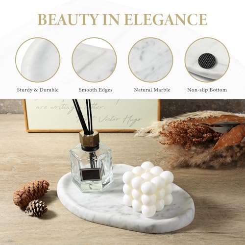 Koville Luxurious Natural Marble Vanity Tray for Home Decor, Cloud Shape Serving Stone Key Tray, 10" x 7" Marble Storage Trays for Bathroom, Stone Plate for Perfume, Candle and Jewelry（Bianco Carrara） - Image 3