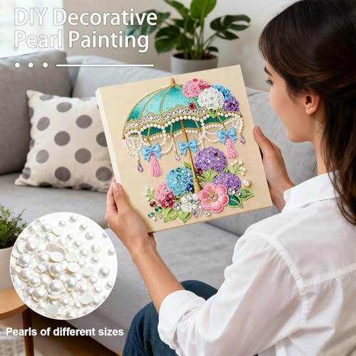 LQCrafK DIY Pearl Art Painting Handcraft Kit for Adults Beginners, Healing Stress-Relieving Home Wall Creative Design Decoration, Framed Painting with Tools-Umbrella - Image 2