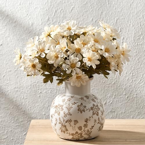 SIDUCAL Ceramic Vintage Vase, 5.91 Inch Retro Ice Cracked Chinoiserie Floral Vase, Rustic Farmhouse Vases for Home Decor, Bookshelf, Garden, Chinoiserie Decor, Tuscan Decor, Brown Floral Pattern by SIDUCAL