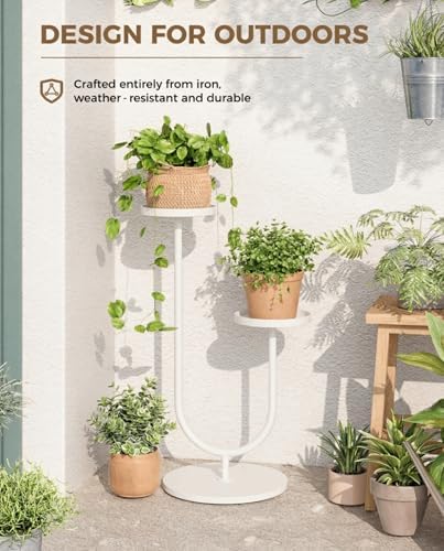 Bamworld Metal Plant Stand Indoor Corner Plant Stands 2 Tier Plant Shelf for Tall Plant Holder Black Plant Shelves for Living Room Bedroom Midcentury Modern Home Decor(White) - Image 3