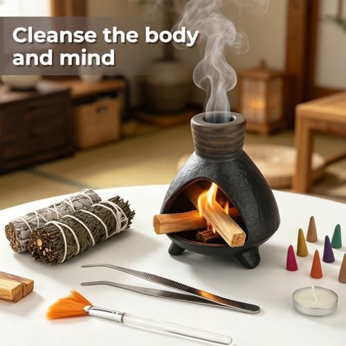 Palo Santo Chimney,Palo Santo Holder Ceramic Aroma Holder Incense Holder for Sticks Sage Cones Incense Burner Ceramic Mini Chimney for Meditation Yoga, Ash Catcher Room Home Decor (Coffee-A) - Image 6