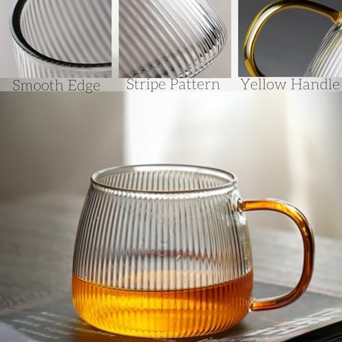 AVLA 6 Pack Glass Coffee Mugs, 16 OZ Unique Vertical Stripes Coffee Cup, Clear Large Tea Glasses with Handle, Vintage Transparent Glassware for Hot/Cold Beverages, Cappuccino, Latte, Espresso, Juice - Image 6