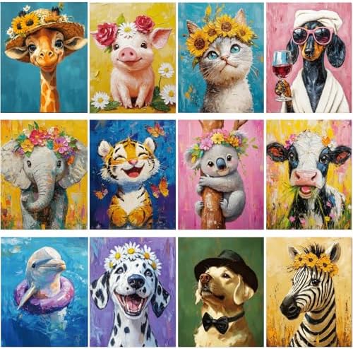 Sherr 12 Pcs Pre Drawn Canvas for Adults,Flower Animals,8 x 10 Inch by Sherr