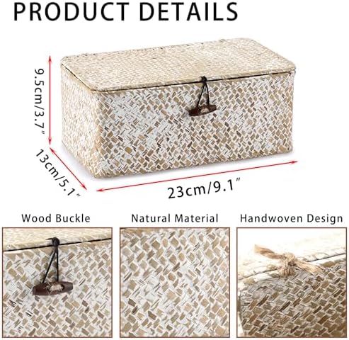 Hipiwe Wicker Shelf Baskets with Lid, X-Small Woven Seagrass Basket Bin - Image 2