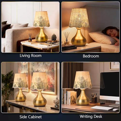 Ziqqeelam Gold Small Bedside Cute Table Lamp for Bedroom, Table Lamps for Nightstand, Scalloped Rattan Shade Table Lamps for Small Spaces for Bedroom, Home Office, Living Room - Image 4