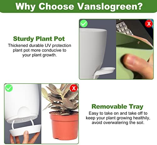 Vanslogreen Planters for Indoor Plants, 8/7/6.5/6/5.5/5 Inch Self Watering Planters with Drainage Hole, Plastic Planters Flower Pots for Indoor Outdoor Plants (Matte White) - Image 3