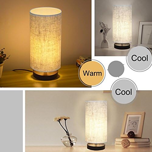 lifeholder Table Lamp, Bedside Nightstand Lamp, Simple Desk Lamp, Fabric Wooden Table Lamp for Bedroom Living Room Office Study, Cylinder Black Base - Image 3