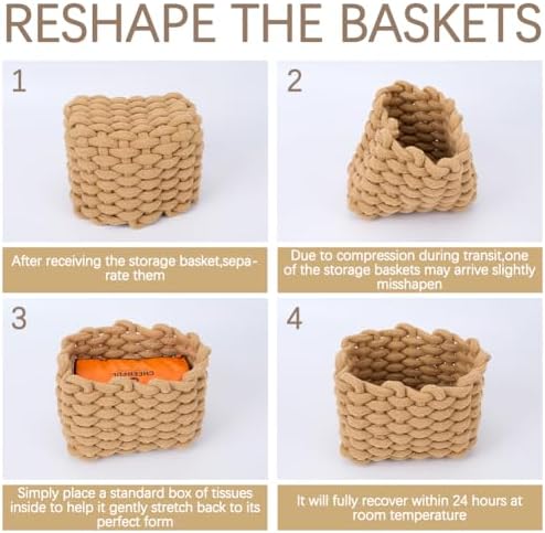 CREATCABIN Woven Small Baskets Cotton Rope Baskets for Organization Bin Camel Boho Square Storage Basket Mini Tiny Baskets for Nursery Cosmetics Living Room Bathroom Shelves Home Decor 7x5x6Inch - Image 5