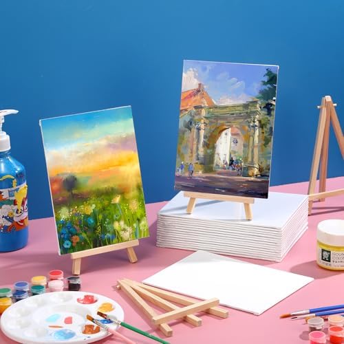 Motimind 36 Pcs 6 x 8 Mini Canvas and 8" Easel Set Bulk for Paint Party - Image 3