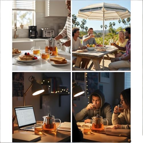 Glass Teapot Stovetop with Infuser 32OZ High Temperature Borosilicate Clear Tea Kettle Loose Leaf Tea Tea pot with Glass Cup Set as Tea Tools Gifts for Home Kitchen and Office - Image 5