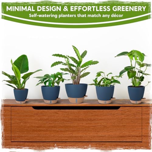 Self-Watering Pots for Indoor Plants with Visible Water Window,5/6/6.5/8/10 Inch Outdoor Flower Pots with Drainage Holes & Reservoir for Patio, Home Decor (Blue) - Image 5