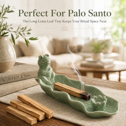 Frog Incense Holder for Sticks, Handmade Ceramic Holder for Burning Sage Sticks, Palo Santo, Cone and Backflow, Incense Burner for Meditation Room Home Decor, Frog Spiritual Gifts for Women - Image 3