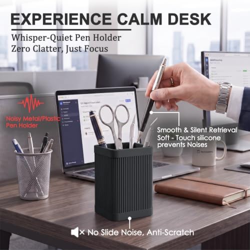HighHerz Aesthetic Pen Holder For Desk, Modern Silicone Pencil Holder, Stylish Office Desk Decor, Made of 5 mm Thickened Premium Silicone, Office Desk Organizer And Accessories (Black) - Image 2