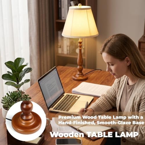 LALISU Farmhouse Table Lamps Rustic Bedroom Lamps 24.41" Wood Bedside Lamp - Image 4