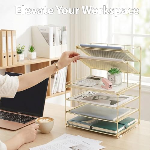 OPNICE Desk Organizer, 6-Tier Paper Organizer Letter Tray, Gold - Image 2