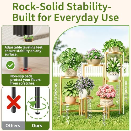 Stand Plants Gold, 7 Tiered Corner Plant Stand Indoor Outdoor, Tall Folding Rack with Rust Proof 7.9 Inch Wide Tray, Heavy Duty Flower Shelf for Multiple Plants for Patio - GoldDisk - Image 3