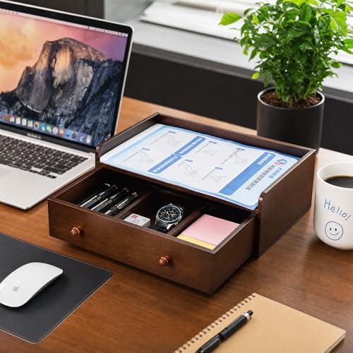Wooden Mail Organizer with Drawer for Desk and Countertop - Image 4
