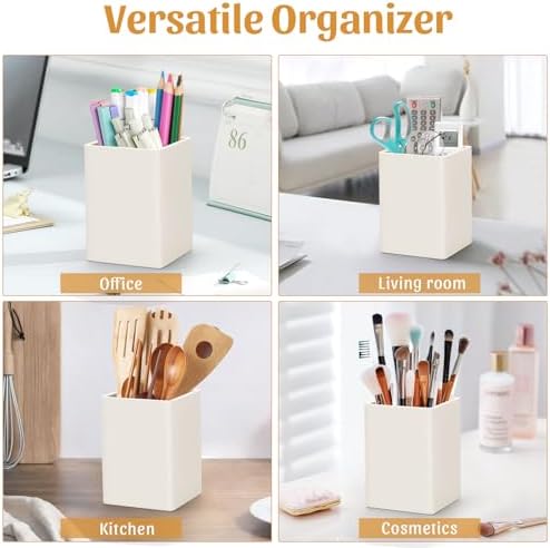 Pen Holder for Desk,Nordic Elegance Square Silicone Pencil Holder Soft Minimalist Desk Pen Cup Stand Waterproof Multifunctional Office Supplies for Home,Kids and School(Beige) - Image 6