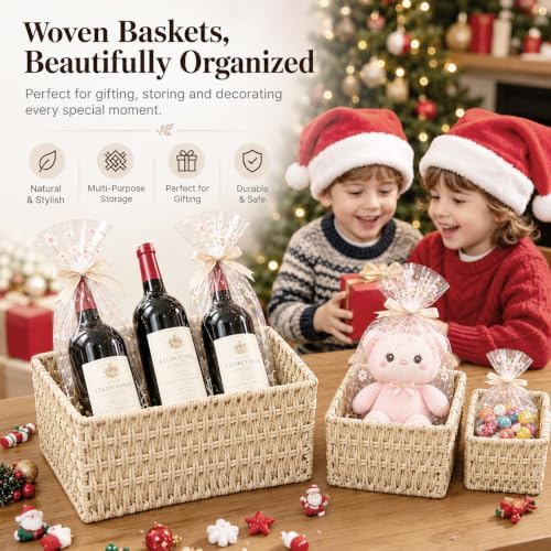 Small Wicker Basket for Counter, Woven Storage basket Set of 3 - Image 6