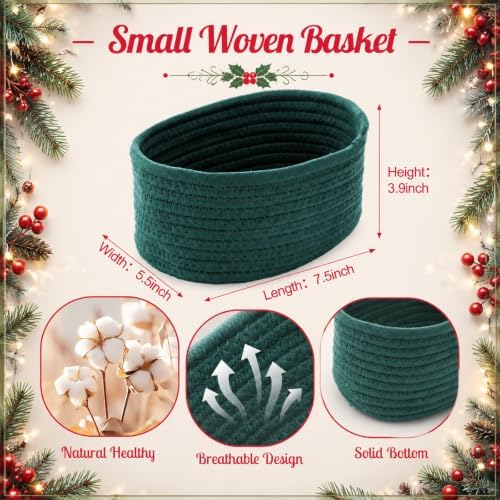 10 Pack Small Woven Baskets, Cotton Rope, Red and Green - Image 2