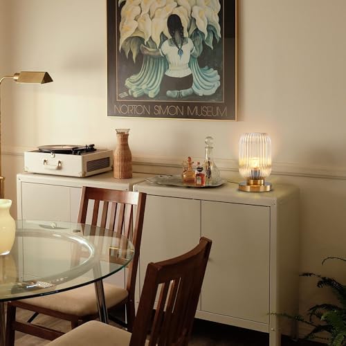Amber Glass Table Lamp Mid Century Modern Lamps Side Gold Desk Lamp Small Nightstand Lamp Adjustable Color Temperature with Globe Glass Shade for Bedroom Living Room Office - Image 4