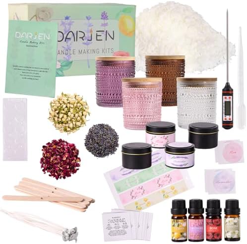 DARJEN Candle Making Kit for Adult, 4 Jars & 4 Tins Soy Wax Scented DIY Set by DARJEN
